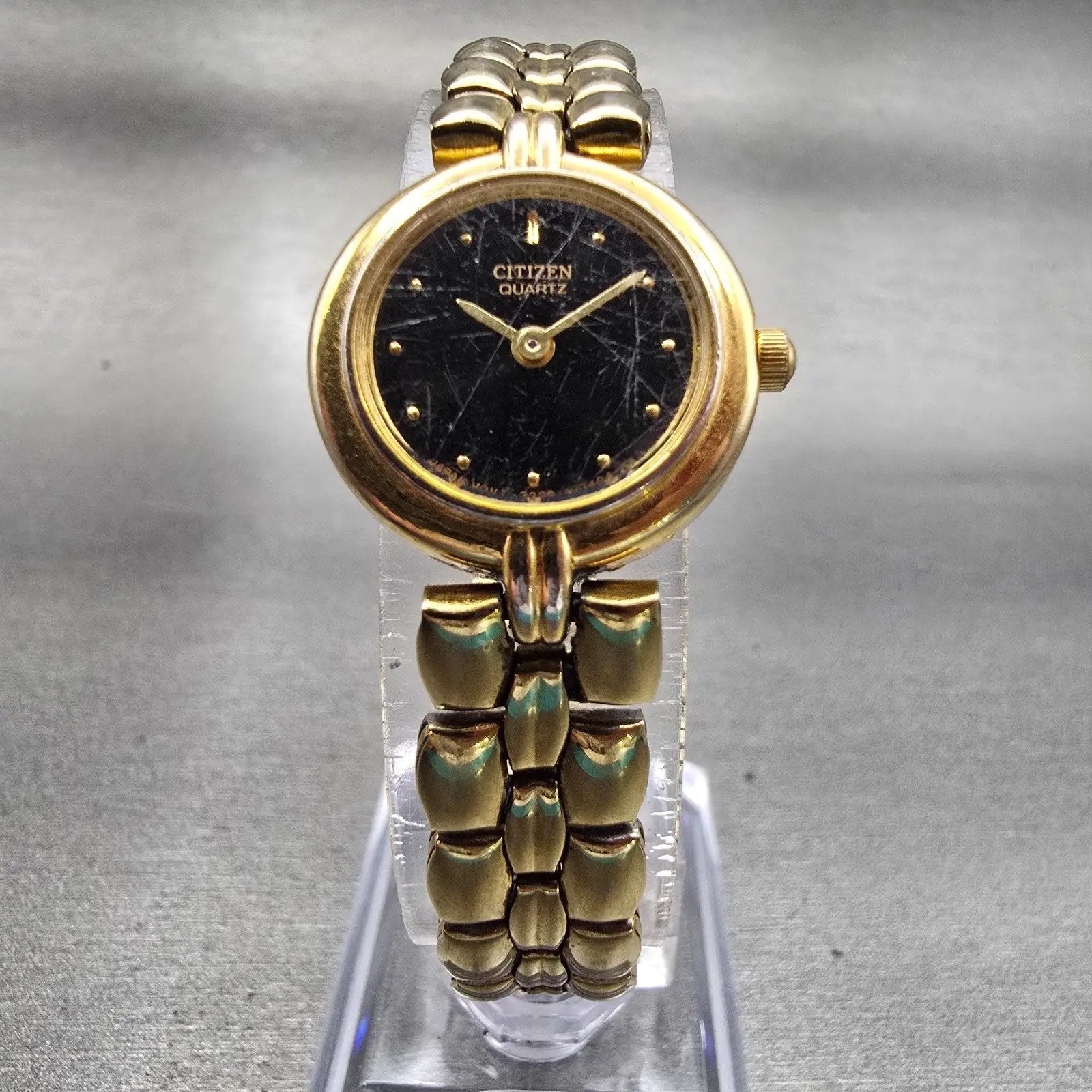 Citizen Watch Women 20mm Black Dial Gold Tone Round 3220-S38192 New Battery VTG5
