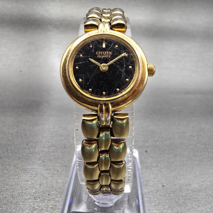 Citizen Watch Women 20mm Black Dial Gold Tone Round 3220-S38192 New Battery VTG5