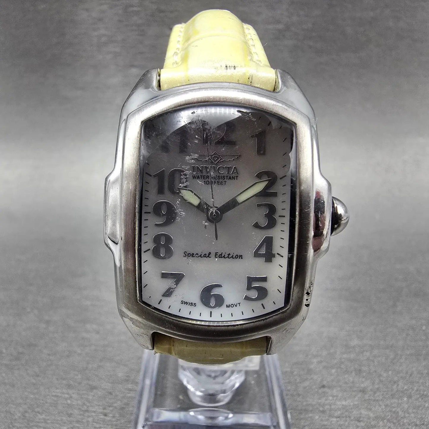 Invicta Lupah Watch 29mm MOP Dial Silver Tone Rectangle 5168 New Battery HUK0