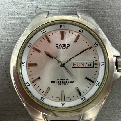 Casio Lineage Titanium Watch Men 38mm Silver Dial Daydate LIN-171J READ!! Newbat1
