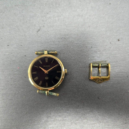 Gucci 2000M Watch Men 30mm Black Dial Gold Plated Round New Battery Vintage MNB0