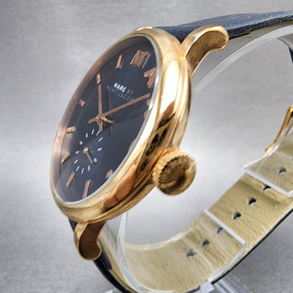 Marc Jacobs Baker Watch Men 37mm Blue Dial Rose Gold Tone Small Seconds New Batt2