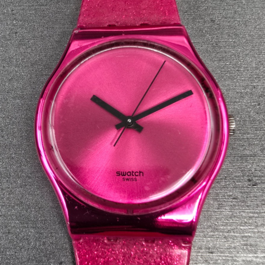 Swatch Deep Pink Watch Men 34mm Pink Dial Pink Tone Round GP139 New Battery READ1