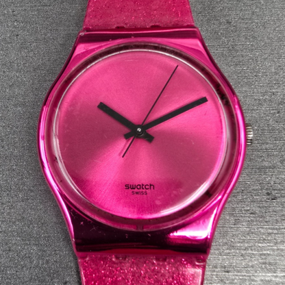 Swatch Deep Pink Watch Men 34mm Pink Dial Pink Tone Round GP139 New Battery READ1