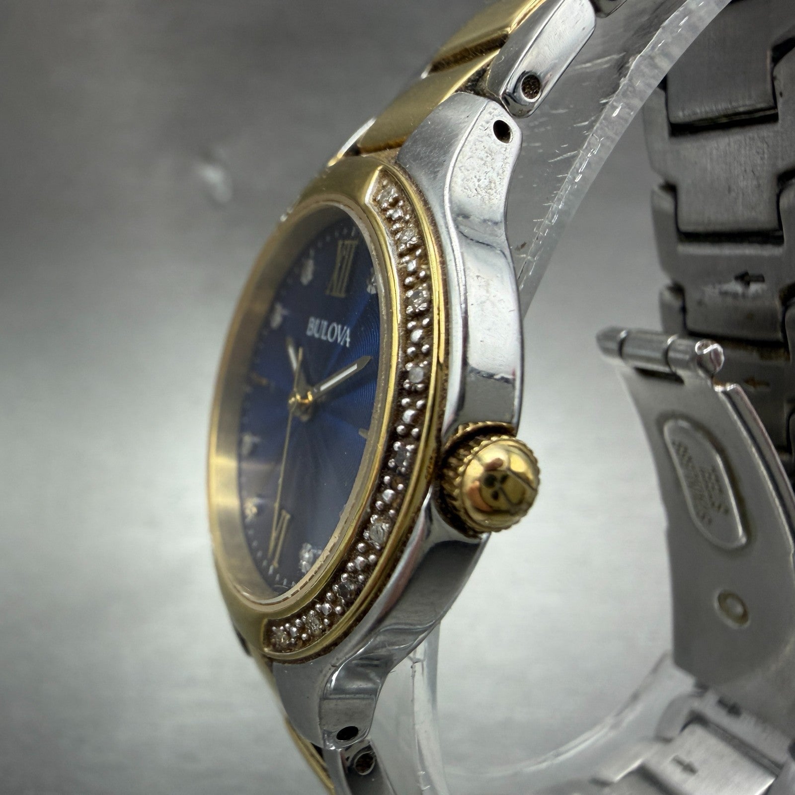 Bulova Watch Women 28mm Blue Dial Two Tone Round 98R223 Diamond Bezel New Batt2