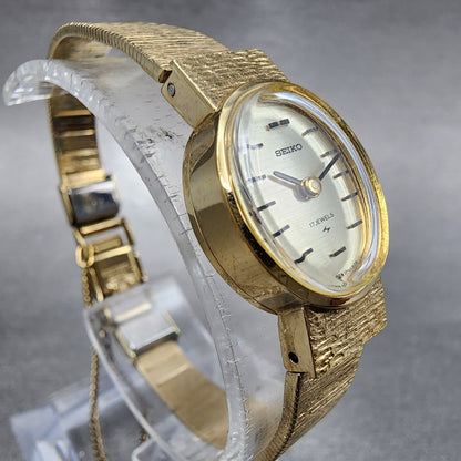 Seiko Watch Women 15mm Champange Dial Gold Plated Oval 117020 Manual Wind Runs3