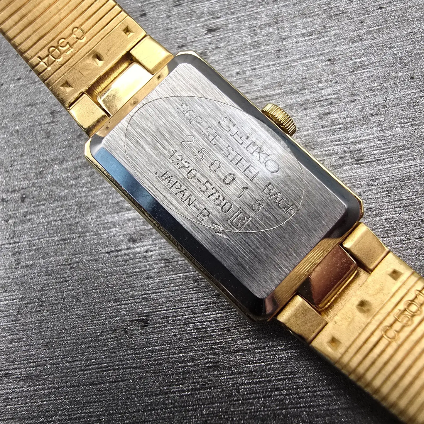 Seiko Watch Women 13mm Gold Dial Gold Tone Rectangle 1320-5780 New Battery VTG10