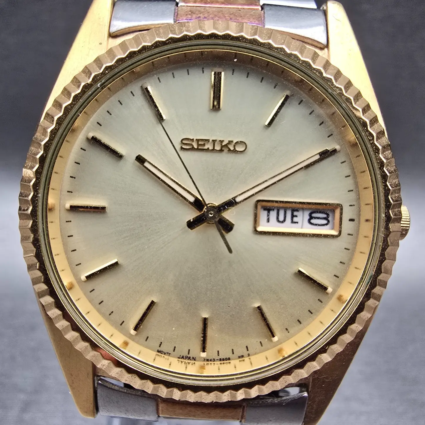 Seiko President Watch Men 36mm Champagne Dial Two Tone Daydate 7N43-8111 New Bat1