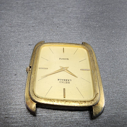 Seiko Lassale Tank Watch Women 27mm Gold Dial Gold Tone Rectangle New Battery