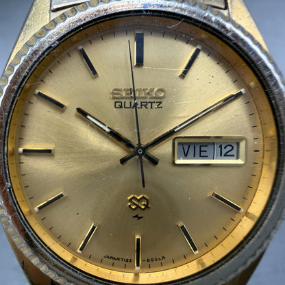 Seiko SQ Presdisent Watch Men 36mm Gold Dial Gold Tone Daydate 7123-8050 PARTS2