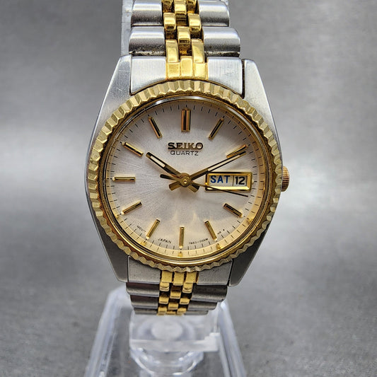 Seiko Watch Women 24mm White Dial Two Tone Daydate Round 7N830049 New Batt AB120