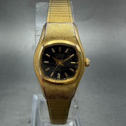 Citizen CQ Watch Women 17mm Black Dial Gold Tone Round 2951-S07581 New Battery0