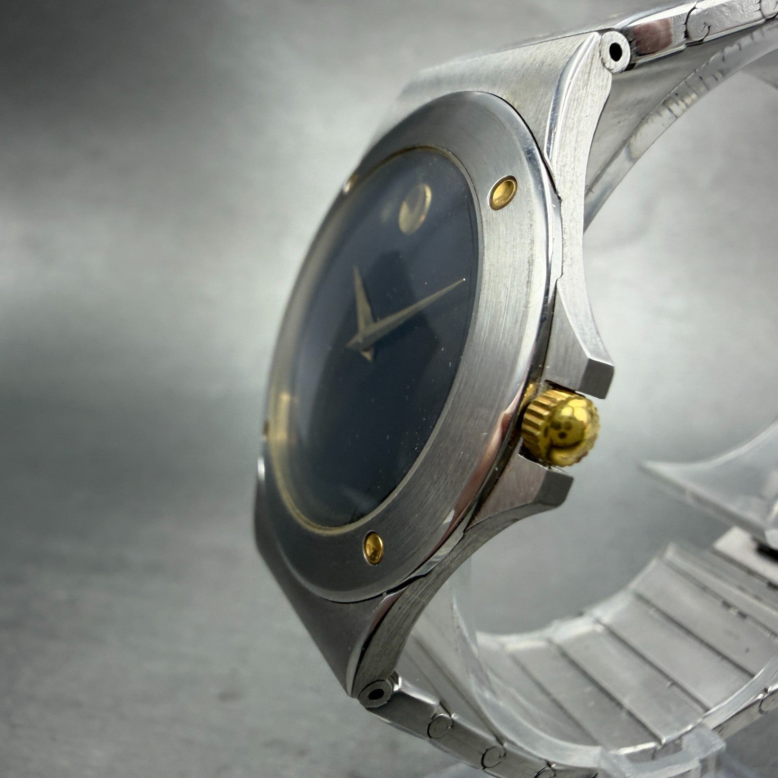 Movado Museum Watch Men 34mm Black Dial Two Tone Round New Battery W/Box3