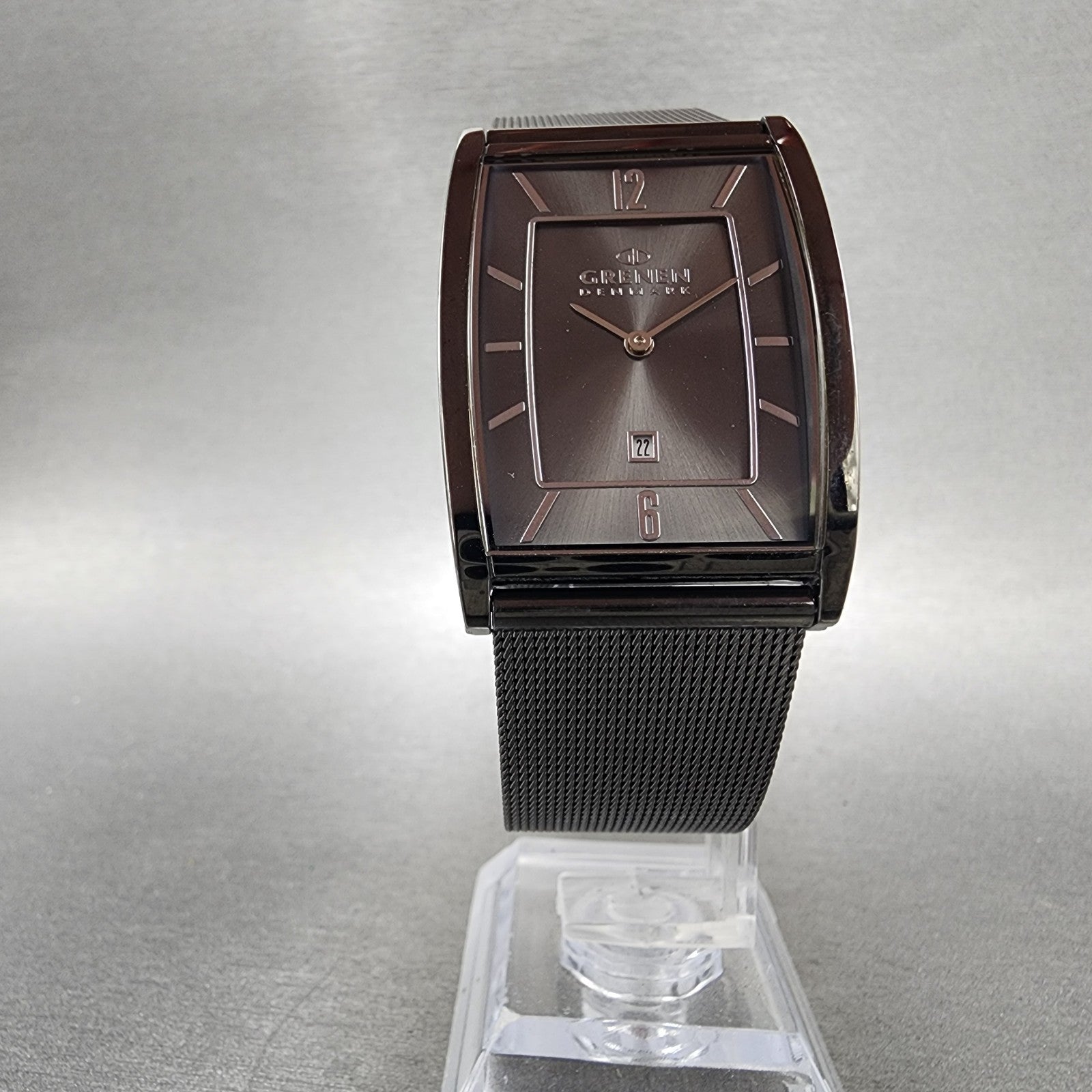 Skagen Grenen Tank Watch Men 29mm Silver Dial Black Tone Date Rectangle New Batt5