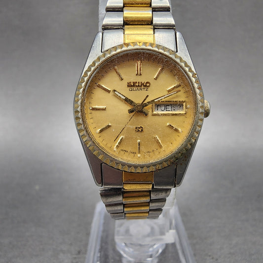 Seiko SQ Watch Women 24mm Champagne Dial Two Tone Daydate 2a230030 New Battery0