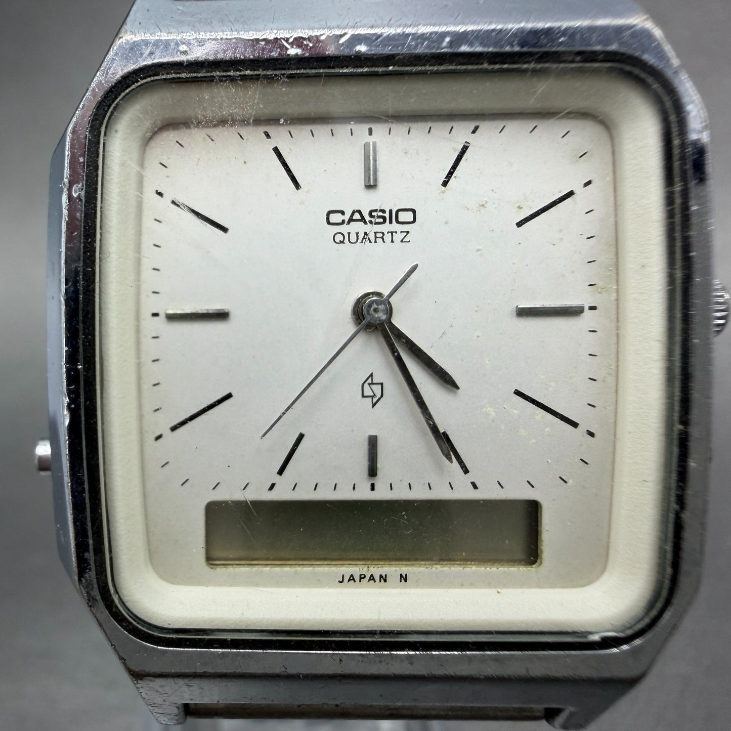 Casio Analog Digital Watch Men 31mm Silver Dial Silver Tone AQ-321 PARTS ABC VTG2