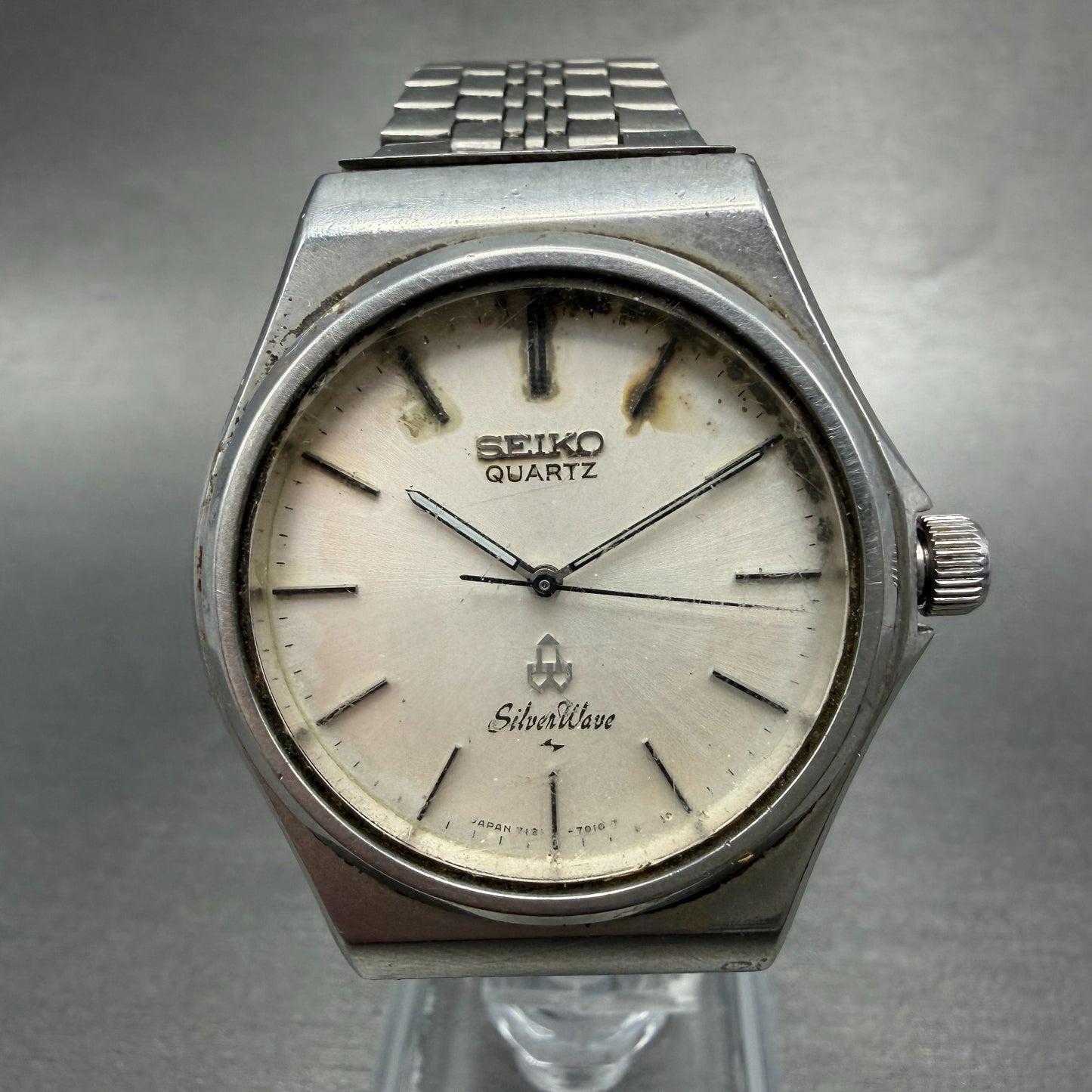 Seiko Silverwave Watch Men 35mm White Dial Steel Round 7121-7010 New Battery VTG0