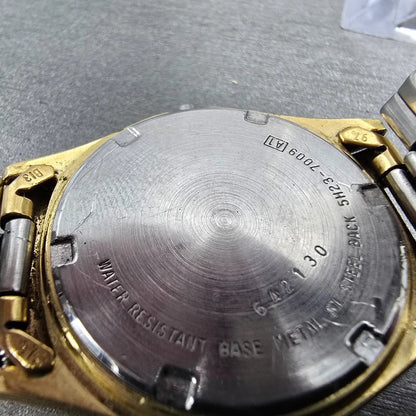Seiko SQ Watch Men 34mm Gold Dial Gold Daydate 5H23 Movement 5H23-7009 JP PARTS10