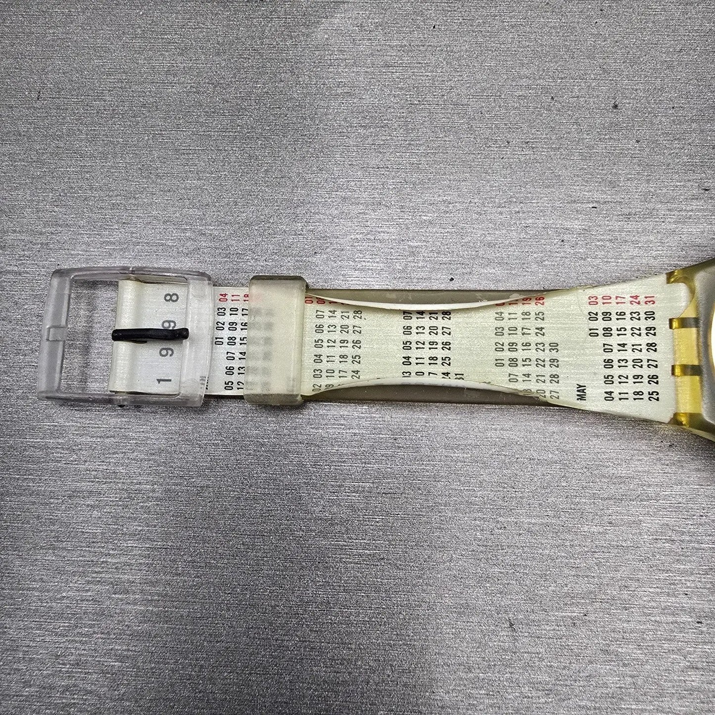 Swatch Gent CALENDARIUM Watch Men White Dial Clear Case Daydate GK726 New Batt11