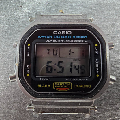 Casio DW-5600 Watch Men 38mm Silver Digital Alarm Chrono 901 New Battery VTG AB1