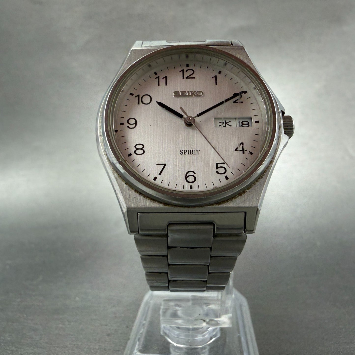 Seiko Spirit Watch Men 35mm Silver Dial Silver Tone Daydate 7N43-7180 NewBattery6