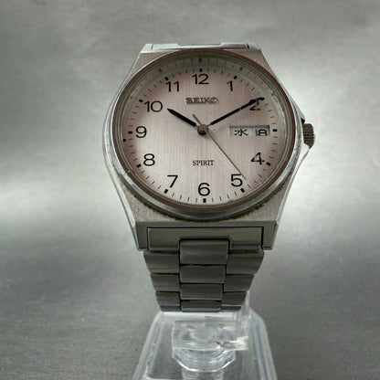 Seiko Spirit Watch Men 35mm Silver Dial Silver Tone Daydate 7N43-7180 NewBattery6