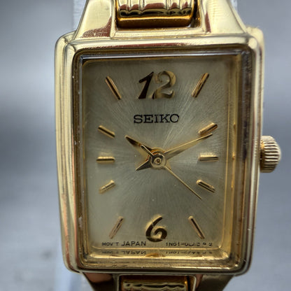 Seiko Tank Watch Women 16mm Champagne Dial Gold Tone 1N01-0FH0 New Battery NMZ2