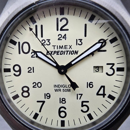Timex Expedition Scout Watch Men 40mm Cream Dial Gray Date Round New Battery1
