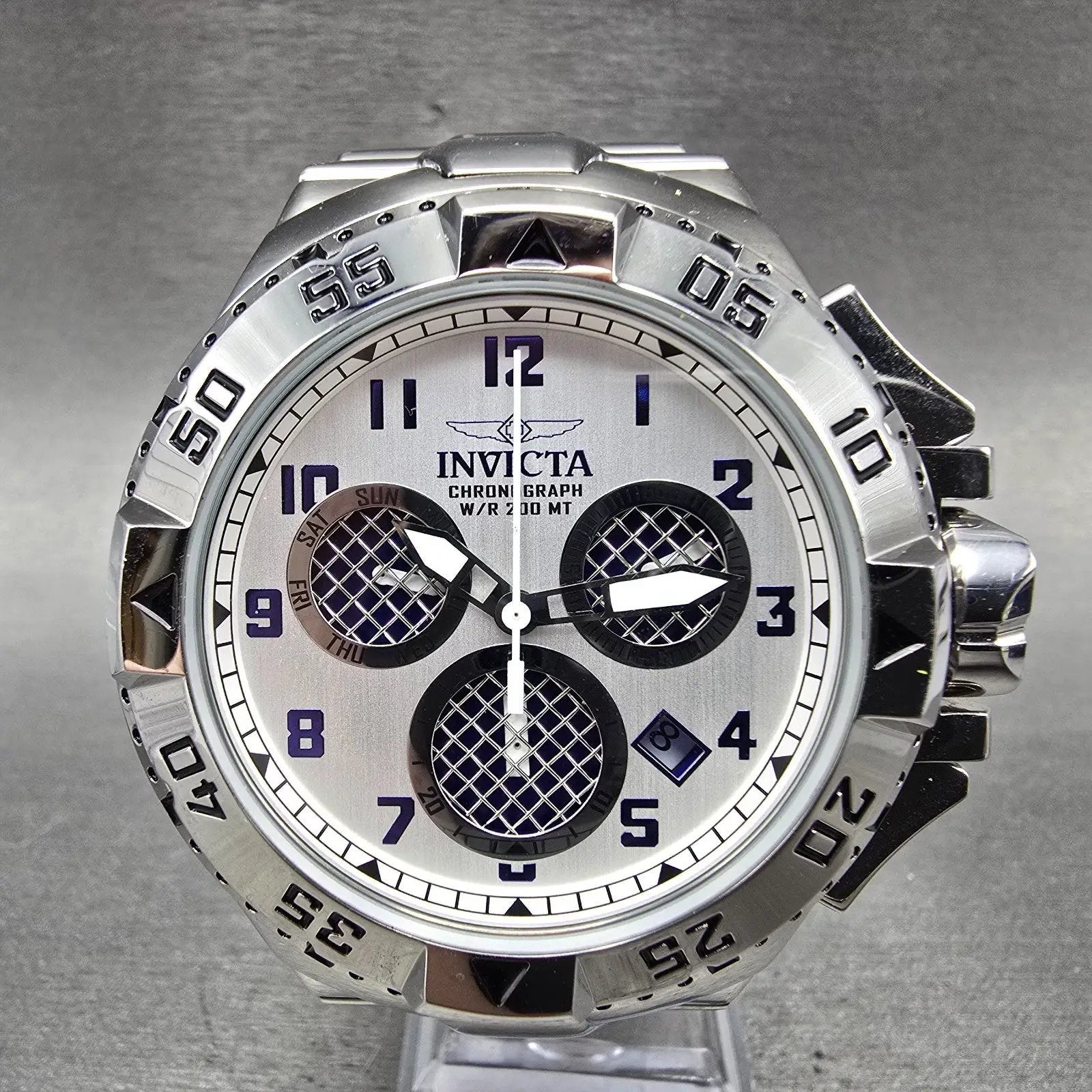 Invicta Excursion Chronograph Dive Watch Men 51mm Silver Dial Steel New Battery0