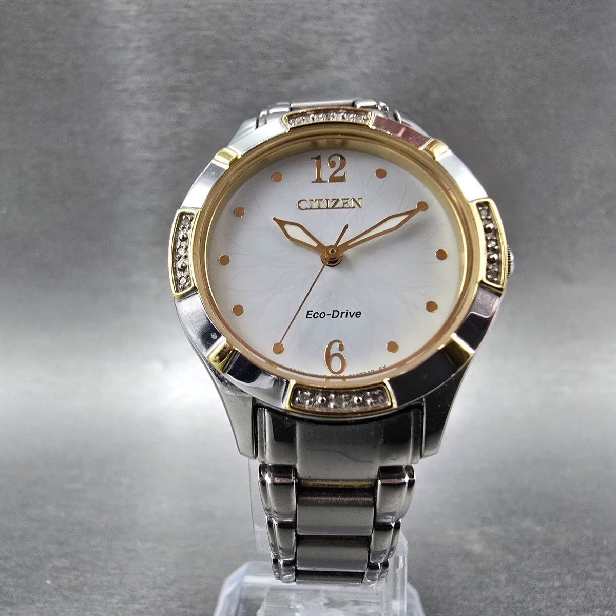 Citizen Eco-Drive Watch Women 30mm White Dial Two Tone Diamonds EM0454-52A Works5