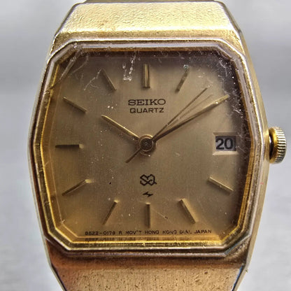 Seiko SQ Watch Women 22mm Champagne Dial Gold Tone Hexagon Date 8522-5059 NewBat1