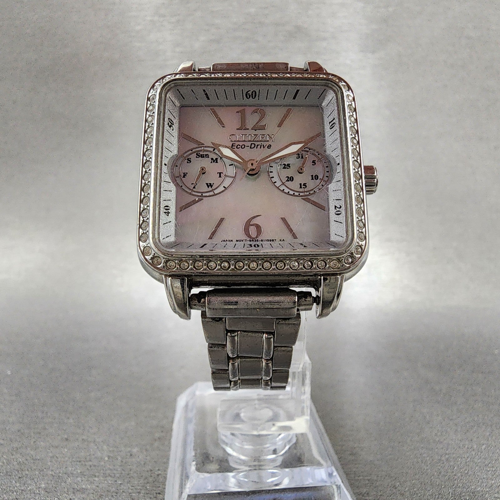 Citizen EcoDrive Tank Watch Women 32mm MOP Dial Silver Tone Daydate Runs5
