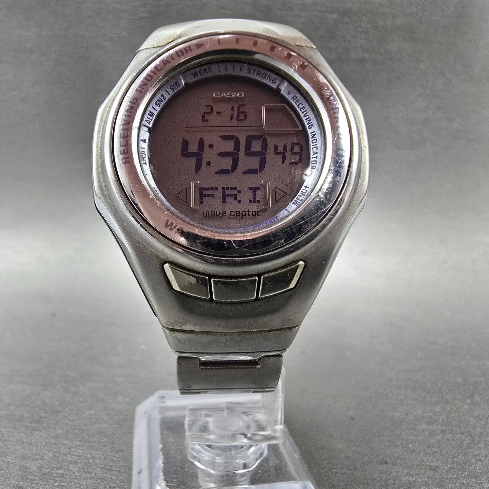 Casio Wave Ceptor LWV-100J Watch Women 37mm Silver Alarm Chronograph New Battery5