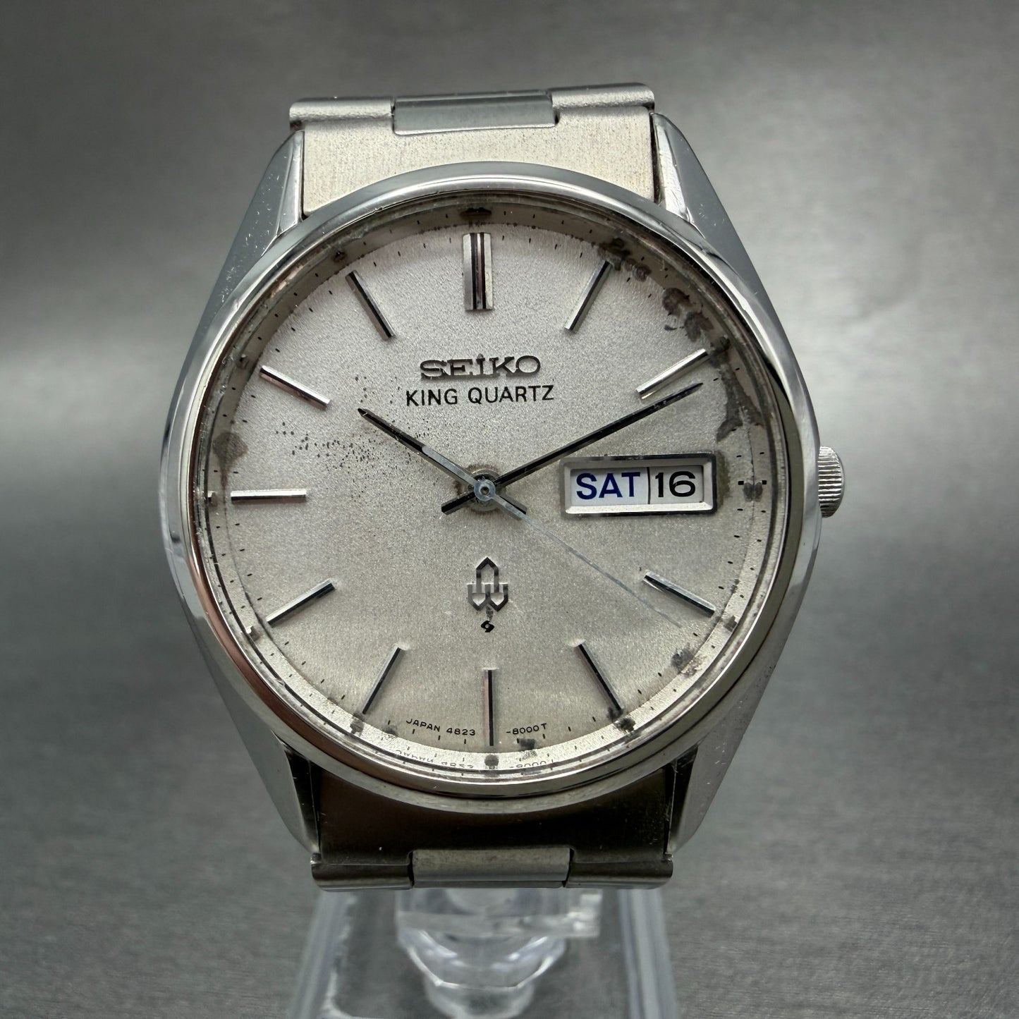 Seiko King Quartz Watch Men 36mm Silver Dial Steel Daydate 4823-8000 New Battery0