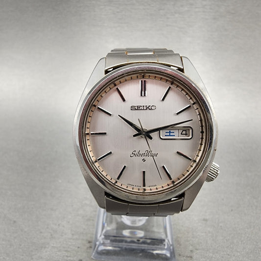 Seiko Silverwave Automatic Watch Men 38mm Silver Dial Steel Daydate Round Runs0