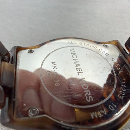 Michael Kors Watch Women 37mm Brown Dial Gold Tone Tortas Daydate New Battery KI9