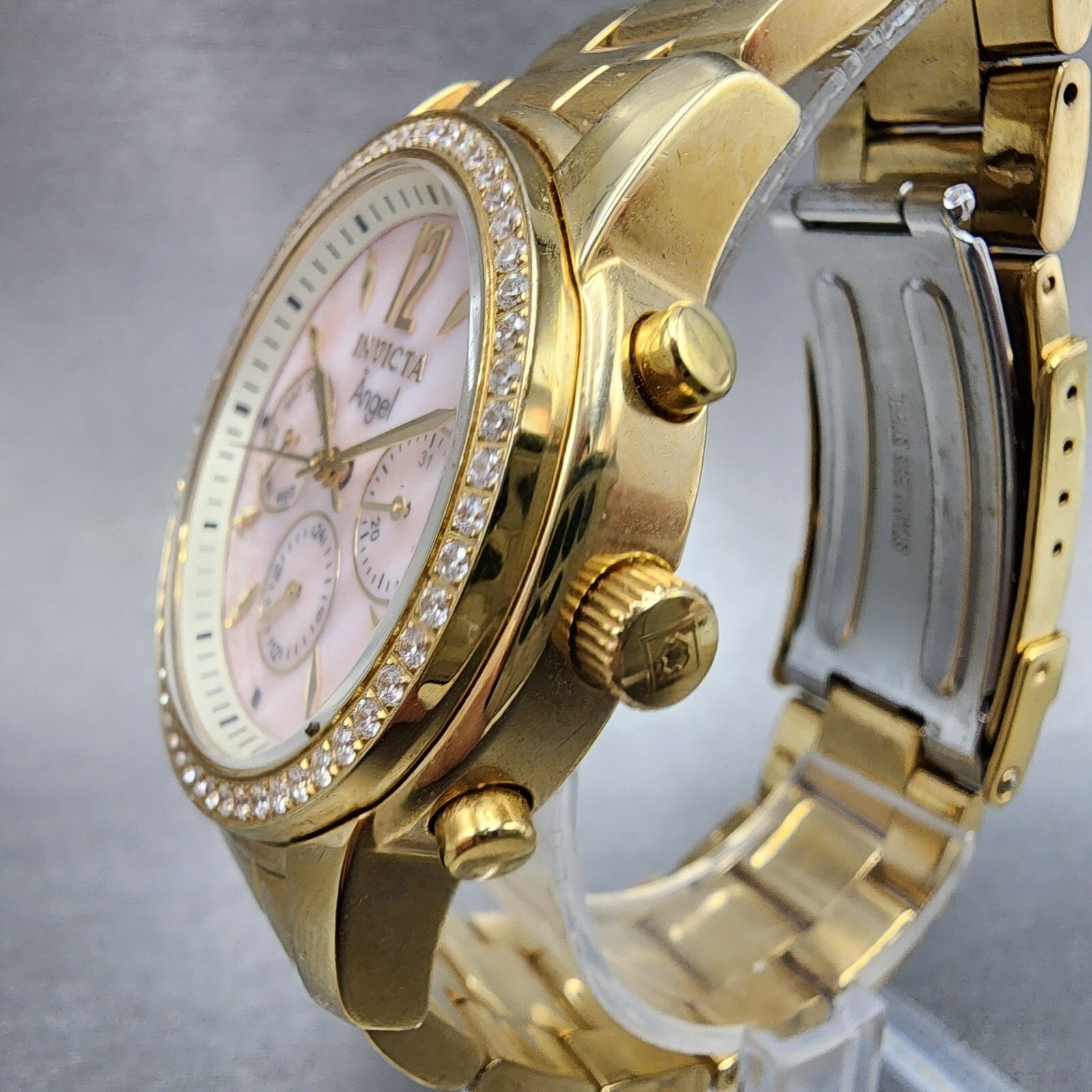 Invitca Angel Watch Women 38mm MOP Dial Gold Tone Daydate Round New Battery2