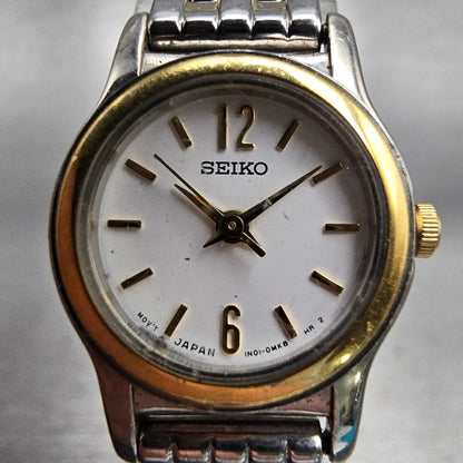 Seiko Watch Women 19mm White Dial Two Tone Round 1N01-0GD0 New Battery Vintage1