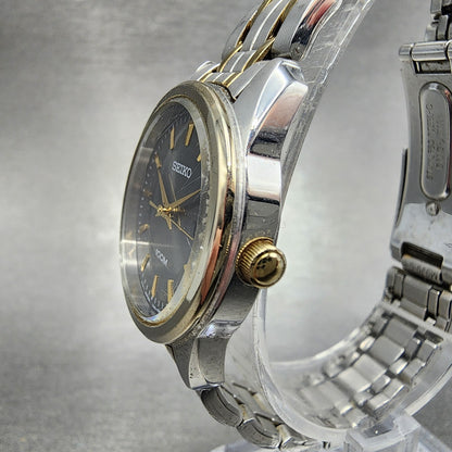 Seiko Watch Women 27mm Gray Dial Two Tone Date Round 7N82-0HF0 New Battery