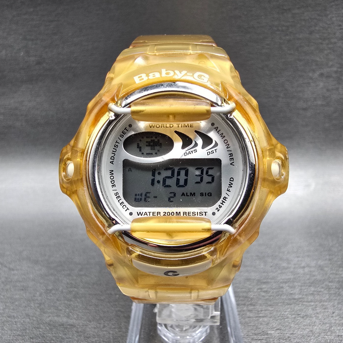 Casio Baby-G BG-169A Watch Women 43mm Silver Dial Yellow Chrono Alarm New Batt L0