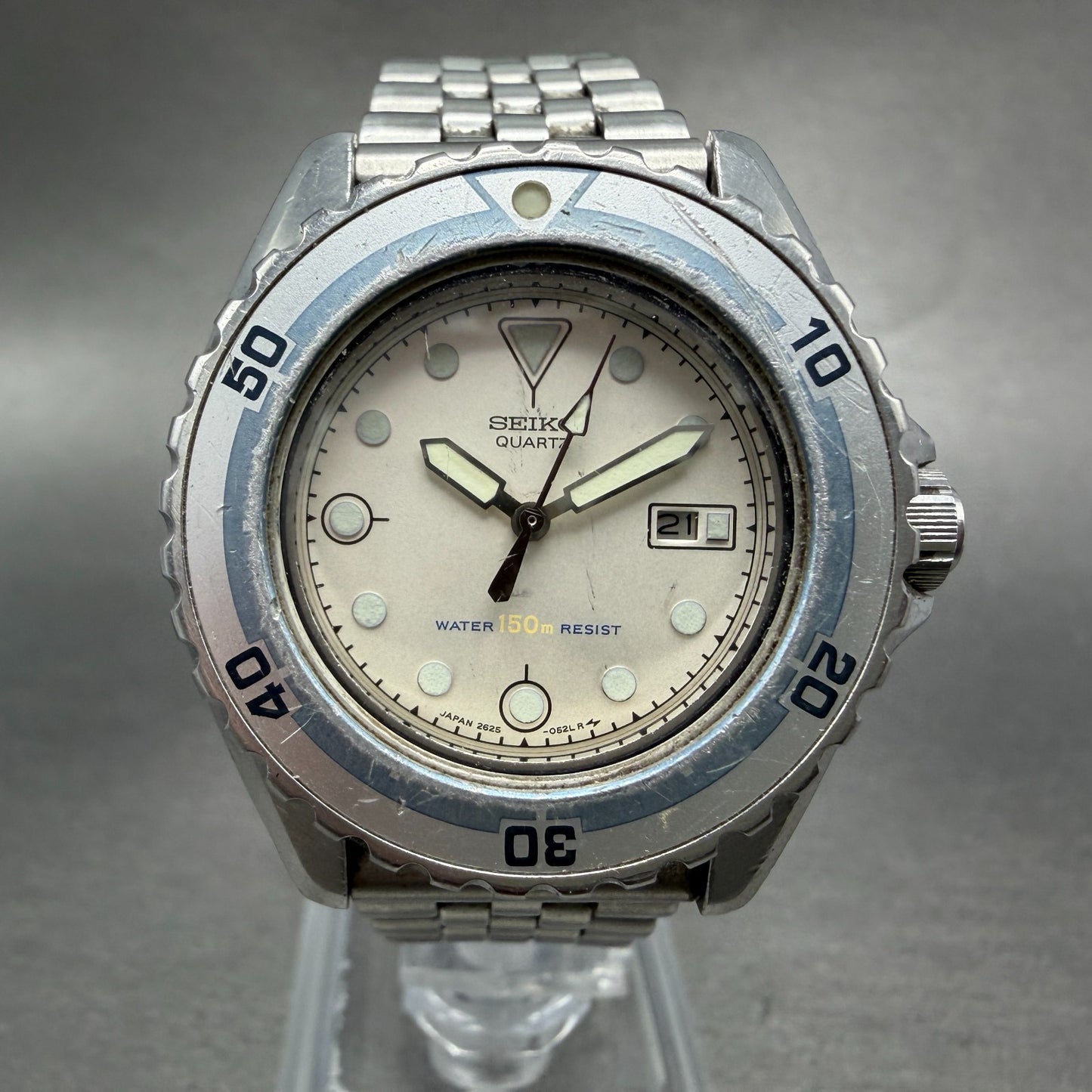 Seiko Dive Watch Women 34mm White Dial Silver Tone Date 2625-0170 New Battery0