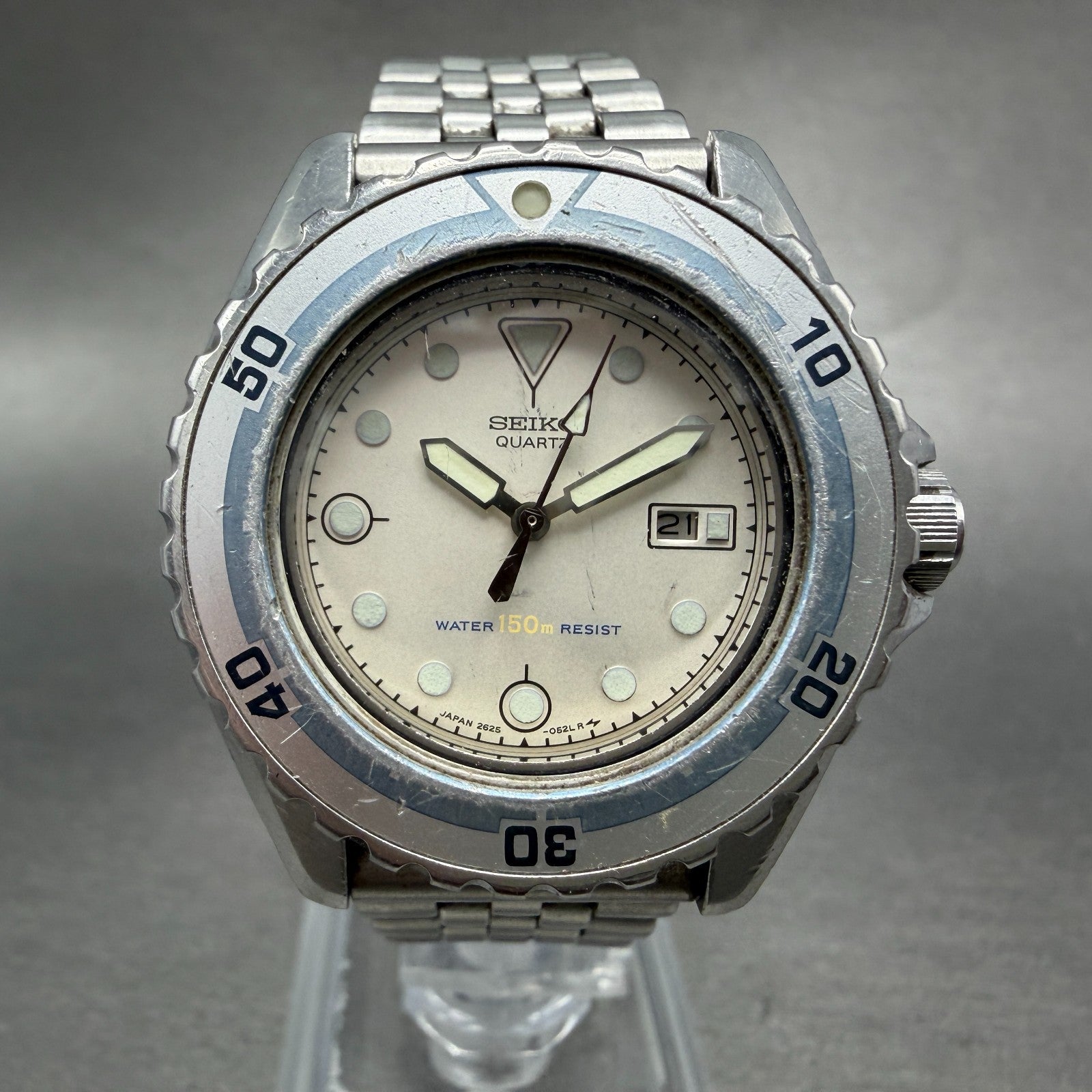 Seiko Dive Watch Women 34mm White Dial Silver Tone Date 2625-0170 New Battery0