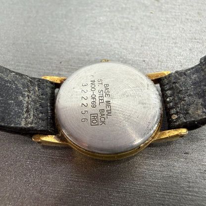 Seiko Watch Women 20mm Black Dial Gold Tone Round Vintage 1N00-0F69 New BatteryJ9