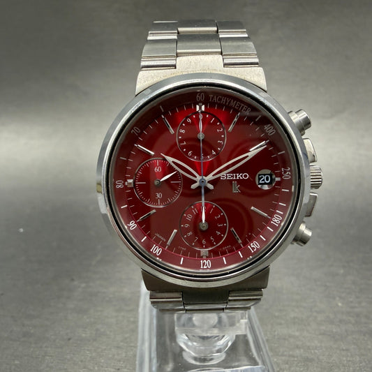 Seiko Lukia Chronograph Watch Women 35mm Red Dial Silver Dial Date New Battery0