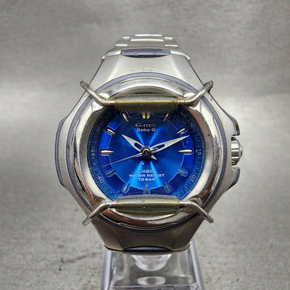 Casio BabyG GMS Watch Women 35mm Blue Dial Silver Tone Round MSG600 New Batt0