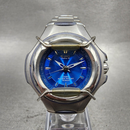 Casio BabyG GMS Watch Women 35mm Blue Dial Silver Tone Round MSG600 New Batt0