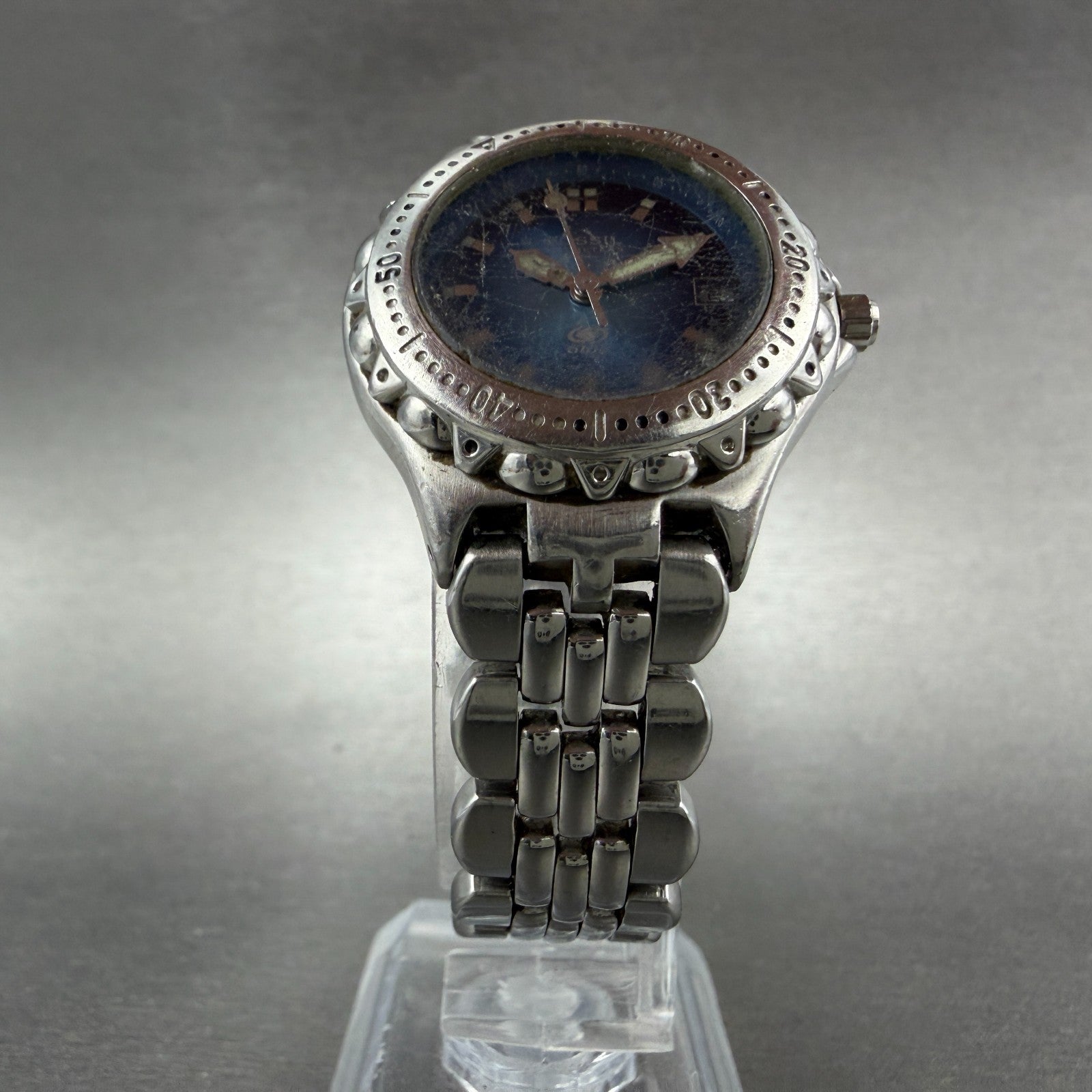 Fossil Blue Dive Watch Women 29mm Blue Dial Silver Tone Date Round AM3581 Newbat5