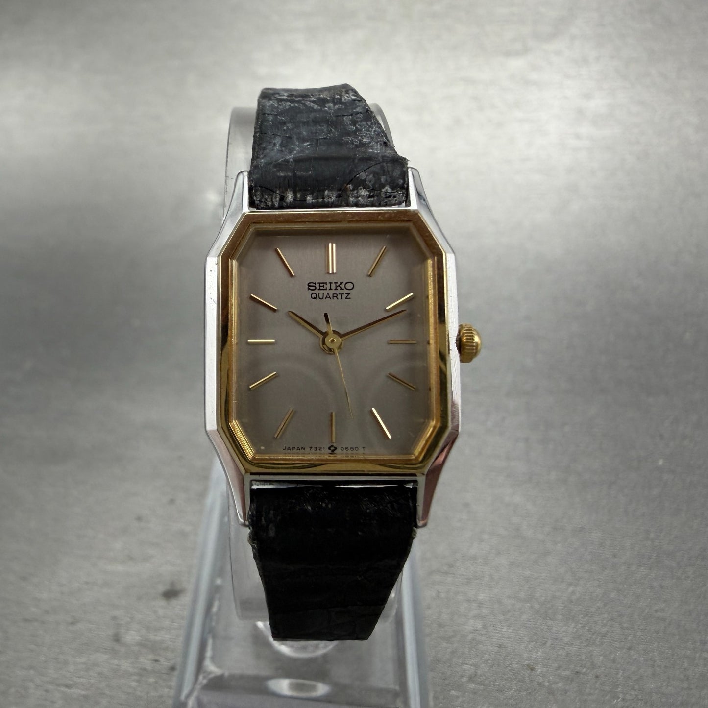 Seiko Tank Watch Women 20mm Silver Dial Two Tone Rectangle 7321-5240 New Battery0