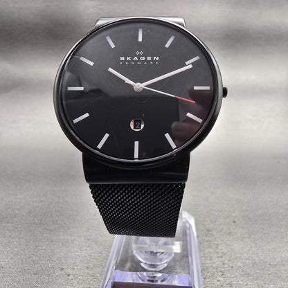 Skagen Watch Men 40mm Black Dial Black Tone Date Round SKW6053 New Battery5