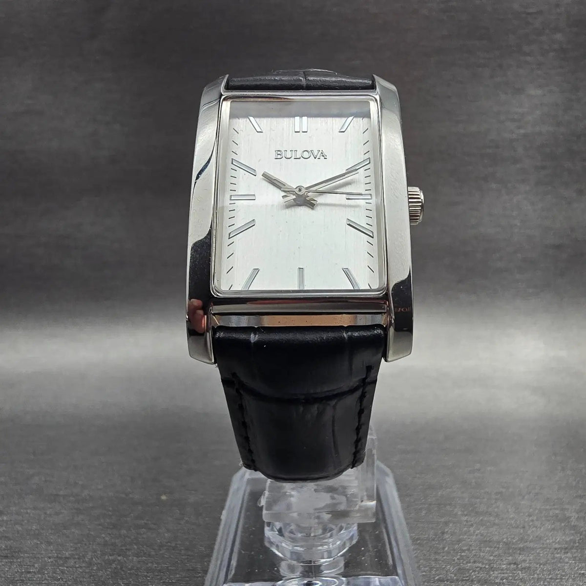 Bulova Watch Men 24mm Silver Dial Silver Tone Rectangle 96A156 New Battery8